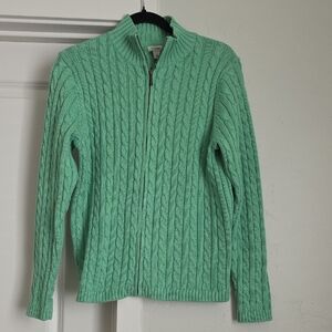 L.L. Bean Mint Zip-Up Cable Knit Sweater 100% Cotton.